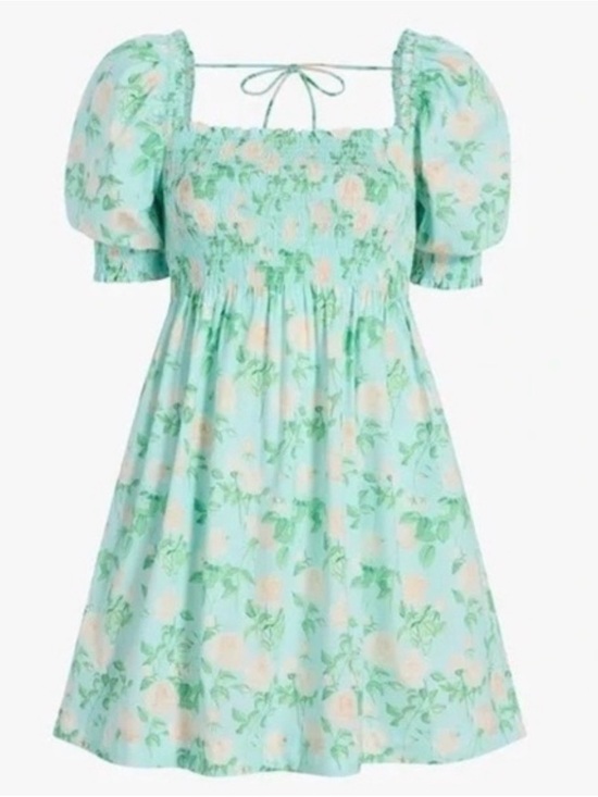 Hill House Dresses & Skirts - Hill House Mint Floral Puff-Sleeve Dress